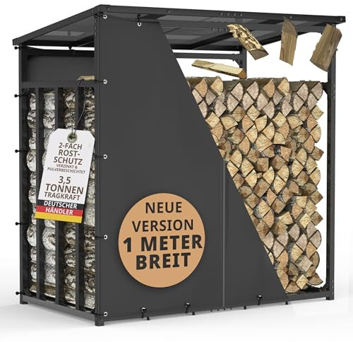 LAWA Living and Lifestyle Kaminholzregal aussen Metall mit Dach 185x105x185 50kg 3,5t VERZINKT Brennholzregal außen Stapelhilfe 1m Brennholz Regal Feuerholzregal Holzlager Anthrazit / RAL7016