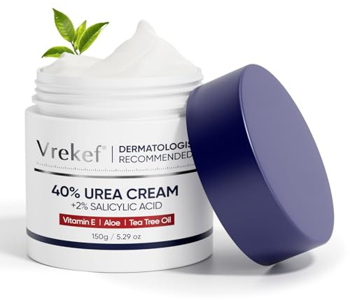 VREKEF Urea Cream 40 Percent with 2 Percent Salicylic Acid, Foot & Hand Cream for Dry Cracked Heels, Callus Softener for Feet, Exfoliating Foot Cream for Rough Thick Skin, 5.29 oz
