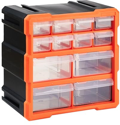 Nilpferd Sortierbox Sortimentskasten Kleinteile Organizer mit Schubladen, geeignet für die Wandmontage, Kleinteilemagazin für die Werkstatt, Büro oder zu Hause (Orange, 24 Fächer)