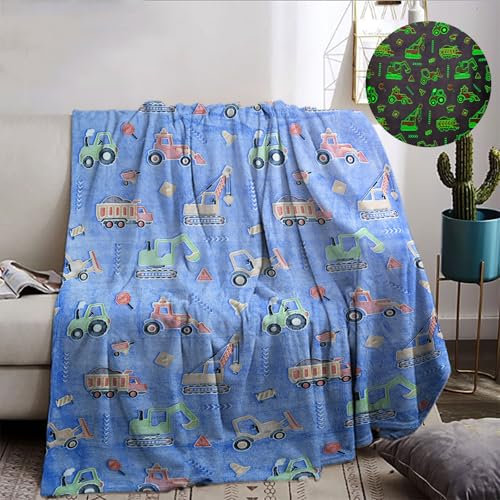 BNREDA Kuscheldecke Leuchtet im Dunkeln 150x200cm, Cartoon-Auto Druck Decke Leuchtet im Dunkeln, Flauschig weiche Sofadecke für Mädchen und Jungen (C, 150x200cm)