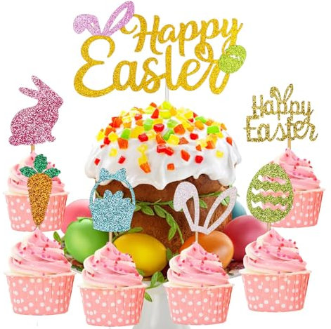 Ostern Tortendeko, 25 Stück Kuchen Deko Ostern, Kuchen Topper Hase, Ostern Kuchen Dekoration, Osterkuchen Deko für Ostern Party Kuchen Dekoration Zubehör