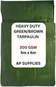 AP Supplies Green/Brown Tarpaulin 200gsm, 5m x 6m
