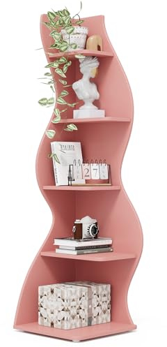 Tribesigns Eckregal, 178 cm hoch, Lagerregal, Bücherregal, Pflanzenständer, Organizer-Einheit, 5 Stufen, Modern, für Zuhause, Büro, Wohnzimmer, Schlafzimmer, Balkon, Rosa, 1 Stück