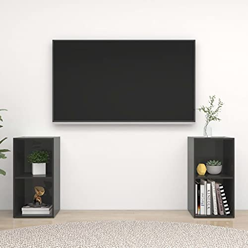 WEMYUFURN TV-Schränke 2 STK. Hochglanz-Grau tv Board Sideboard Wohnzimmer Sideboard hängend Fernseher Tisch 72x35x36,5 cm Holzwerkstoff