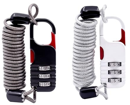 UP Security Cadenas à combinaison avec câble rétractable, petit cadenas à câble avec code, mini cadenas à combinaison, pour bagages de voyage, valises, sac à dos, fermeture éclair de sac