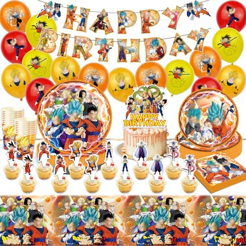 Geburtstag Deko Ballon Partygeschirr Kinder- Anime Ballons Dragon Pappteller Tischdecke Banner Tortendeko Cake Topper Kindergeburtstag Junge Birthday Tableware Supplies Teller Servietten Tassen