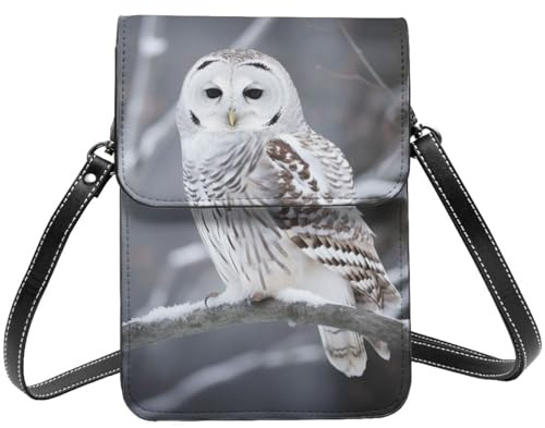 TRSGKSQP Kleine Umhängetasche aus Leder für Damen, Handygeldbörse, Handy-Geldbörse, Winter, weiße Eule, Handytasche