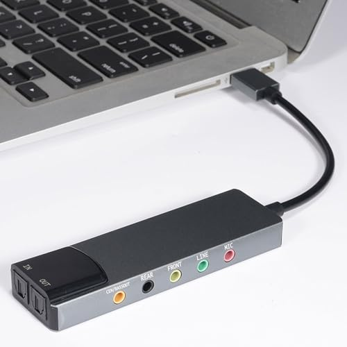 ASHATA 5.1 7.1 Carte Son USB, Carte Son Externe pour Ordinateur Portable, Taux D'échantillonnage élevé 48 KHz, Réduction du Bruit Intelligent, Entrée de Fibre Optique Mic 3,5 Mm