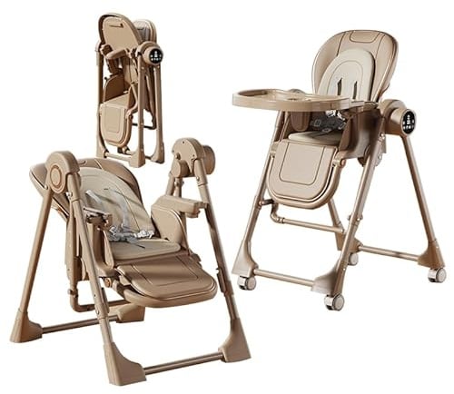 Veitoalioy 2-in-1 Dining Mode und Swing Mode Baby Hochstühle, Multifunktional Baby-Hochstuhl Kleinkind-Esszimmerstuhl, Faltbar Umwandelbar mit 6 Verstellbaren Höhen und 3 Liegepositionen (8128 Khaki)