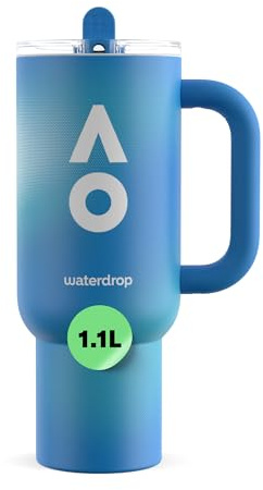 waterdrop® Australian Open 2026 Trinkflasche 1,1L - Edelstahl Isolierflasche mit Strohhalm & Griff, Auslaufsicher, Hält 12h Kalt & 6h Heiß - Ideal für Sport, Reisen, Büro, Fitness, Zuhause