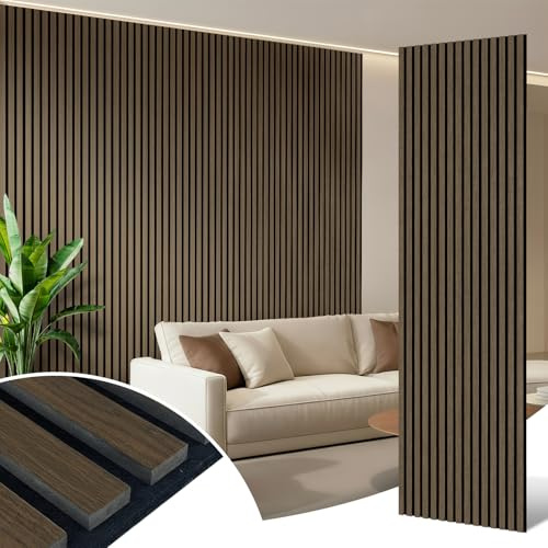 AKK-ART Akustikpaneele Holz 240x60cm-14.4m² 10 Stück Wandpaneele mit Holzfurnier & Filz,Holzpaneele Wand Acoustic Panel für Zuhause & Büro für Große Wandflächen Dunkelbraune Eiche#5