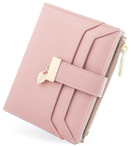 Pomelo Best Kleine Geldbörse für Damen, zweifach gefaltet, aus weichem Leder, mit Ausweisfach, Reißverschluss und Münzfach Rosa