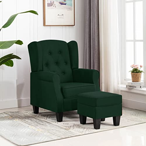 Bucmath Sessel mit Fußhocker, Dunkelgrün Stoff, Loungesessel mit hoher Rückenlehne, bequemer Lesesessel für Wohnzimmer, Schlafzimmer, Büro, 110 kg Tragfähigkeit