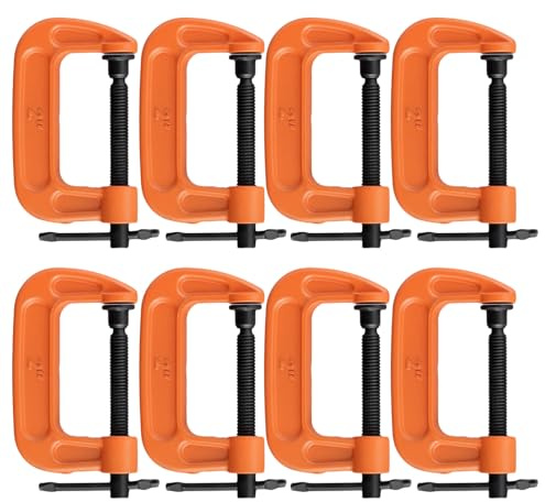 ZEONHAK 8 Pcs 2 Inch Mini C Clamp, 50mm Small G Clamps with Adjustable Screw for Welding, Automotive Repair, Industrial, Orange