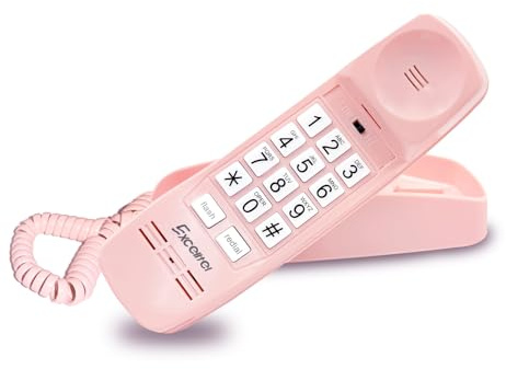 Excelltel Retro Corded Landline Phone, Vintage Wall Mount & Desk Telephone | No Power Required, Emergency Use, Big Button for Seniors/Elderly with Loud Ringer & Flashing Light, Clear Sound (Pink)