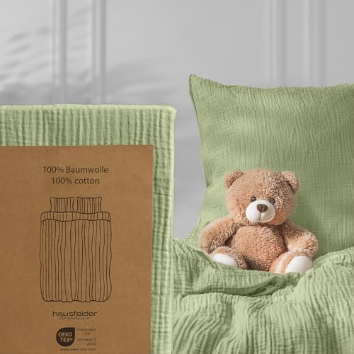 Hausfelder Musselin Kinderbettwäsche 100x135 + 40x80 cm, Baumwolle | Bettbezug 100x135 cm + Kissenbezug 40x80 cm, aus atmungsaktiver Baumwolle, weich für Kinderhaut