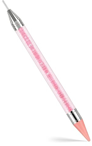 DUSKLYT Nail Art Dotting Pen Dual-Ended | Pink Handle Rhinestone Picker & Wax Pencil | Professional Nail Design Tool for Gems, Crystals & Studs
