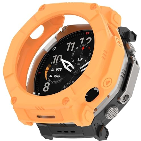 Armor TPU Schutz Hülle für Amazfit T-Rex Ultra 2, Halbabdeckung, leicht, stoßfest, passgenau mit Zugriff auf alle Tasten und Anschlüsse (Orange)