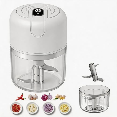 Electric Mini Food Chopper 250ml, Cordless USB Rechargeable Garlic Mincer & Kitchen Processor, Portable Food Chopper with 3 Stainless Steel Blades for Vegetables, Onion, Meat & Soft Food Preparation