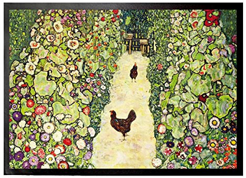 1art1 Gustav Klimt Gartenweg Mit Hühnern, 1916 Fußmatte Dekomatte Innenbereich | Design Türmatte 70x50 cm