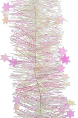 Izaneo Weihnachtsgirlande 2,7m x 9cm mit Sternen - Lametta Girlande - Sternengirlande Tassenhalter Lichterkette de Noel Etoile Schimmer - Klar irisierend