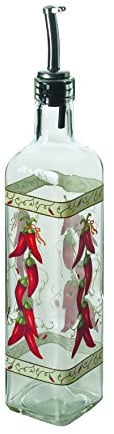 Excelsa Bouteille d'huile de Piment avec Verseur, Transparent avec Décorations, Capacité 473 ml, Lot de 4