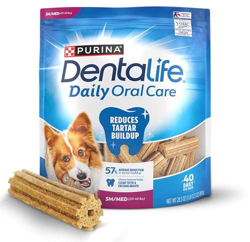 DentaLife Daily Oral Care Dog Treats for Small and Medium Dogs, Chewy Dental Treat to Freshen Breath and Fight Tartar, Chicken Flavor - 40 ct. Pouch
