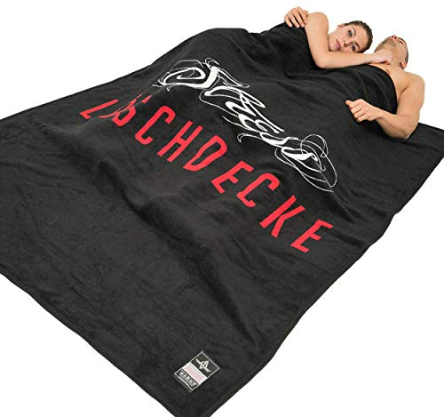 XXL Kuscheldecke - Stresslöschdecke 200x150 cm von einem Feuerwehrmann entworfen Sofaüberwurf erste Hilfe im Alltag Couch Geschenkidee Liebesbeweis Schwarz