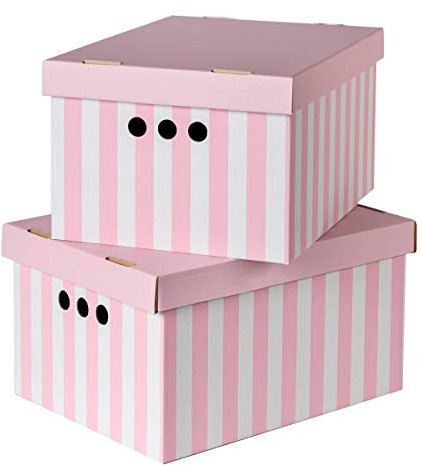 SOFTILLO Pack of 2 Decorative Storage Boxes With Lids Home Office Bedroom Wardrobe Box Organiser Archive Box with Lid Multi-Use General Storage Archive Box with Lid Stylish Set XLarge Pink Stripes
