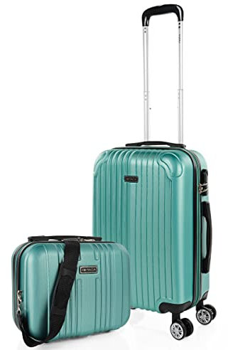 ITACA - Vanity Case Rigide - Trousse de Toilette Femme/Homme pour Voyage avec bandoulière réglable et Amovible - Trousse de Toilette à Grande capacité légère., Bleu verdâtre