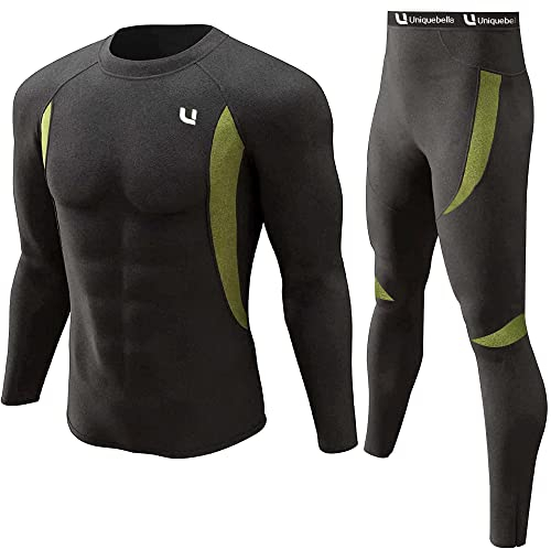 UNIQUEBELLA Mens Thermal Underwear Set Long Sleeve Tops Long Johns Thermal Base Layer Bottom Fleece Lined Quick Drying, L, Black 1