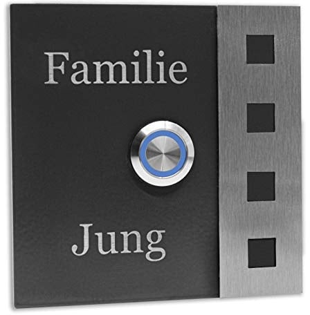 Jung Edelstahl Design Türklingel Chicago Klingelschild 10x10 cm mit Gravur LED blau