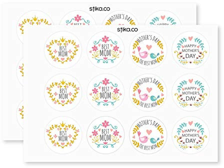 24 Stück MOM Papieretiketten selbstklebend Aufkleber bunt Deko Sticker für Muttertag Bastelaufkleber