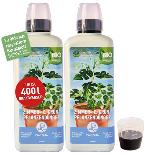 Plantura Bio-Zimmerpflanzendünger, hochwirksamer Flüssigdünger für Zimmerpflanzen, Grünpflanzen & Palmen, rein organisch, mit Dosierhilfe, 1,6 L