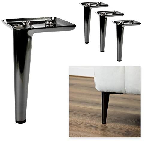 P17 - AGO | Set: 4er Füße + 16 Schrauben | Farbe: Nickel Schwarz | H.15 cm| Beine für Sofas, Möbel, Kleiderschränke, Sessel