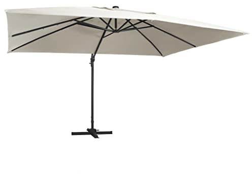 vidaXL Sombrilla voladiza Luces LED y Poste Aluminio Arena 4x3 m