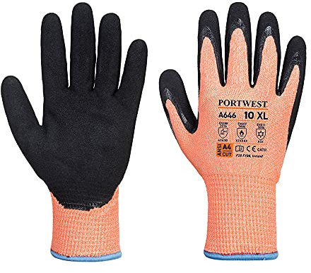 Portwest Vis-Tex Winter HR Cut Glove Nitrile, Color: Orange, Size: L, A646O8RL