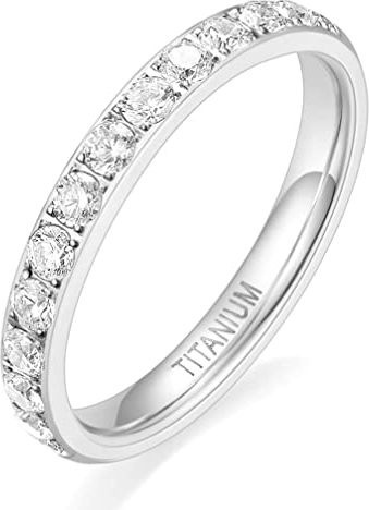 Zakk Eternity Ring 3mm Damen Ewigkeitsringe Titan Verlobungsringe Eheringe Trauringe Memoirering mit Zirkonia Silber Gold Rosegold (silber-halb Zirkonia, 52 (16.6)