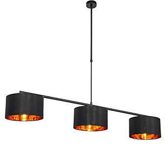 Qazqa Esstisch Modern Pendelleuchte, Pendellampe - Vt - Schwarz Gold, Rund, 3-flammig, 125cm, Ideal als Esszimmerlampe und Wohnzimmerlampe