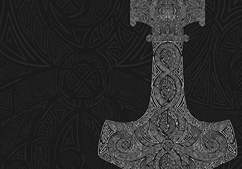 wandmotiv24 Fototapete Wikinger Rune dunkelgrau, S 200 x 140cm - 4 Teile, Wanddeko, Wandbild, Wandtapete, hellgrau Kelten Kreuz Hammer M6683