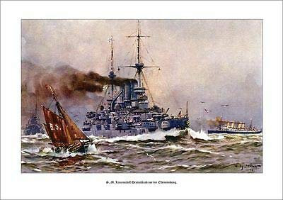 Kunstdruck Deutsches Reich Linienschiff Deutschland Elbe Stöwer 26
