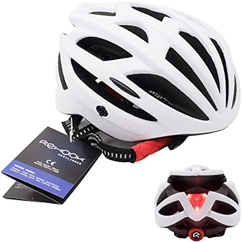 Rehook Resilience - CE Certified Cycling Helmet with Bright LED Safety Light and Detachable Visor, Bicycle Helmet for Adults Men/Women Road Cycling & Mountain Biking