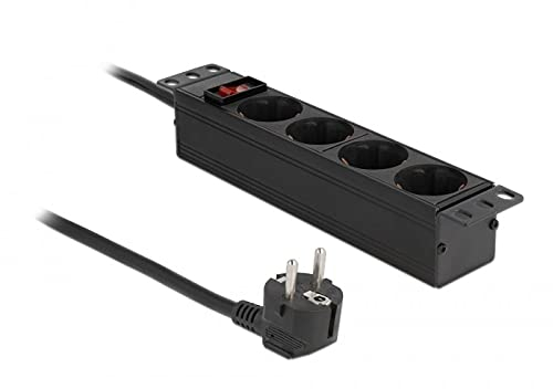 Delock 10″ Steckdosenleiste 4-Fach mit Schutzkontakt Schalter 1 HE schwarz