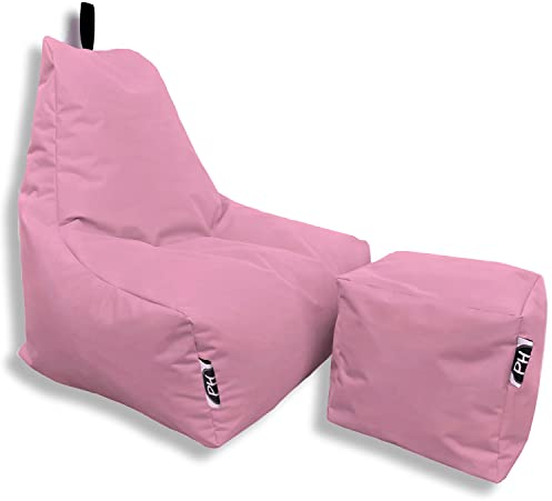 PATCH HOME Patchhome De-Lux Lounge Sessel inkl. Würfel mit Reißverschluss nachfüllbar | Gaming Sitzsack | Beanbag | Sitzkissen für In & Outdoor | Fertig befüllt (XL mit Reißverschluss, Altrosa)