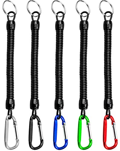 Nerissa 5 Pcs Stretchy Spiral Keyring Bungee Keyring Spiral Keychain Safety Spring Key Holder with Carabiner Clip for Backpack, Keys, Phone, Wallet, Fishing Tool