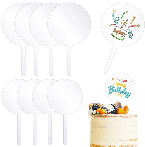 Webake Large Acrylic Cake Topper Blanks 12cm and 10cm Round Clear DIY Happy Birthday Cake Toppers 8 Pcs Personalised Cake Topper for Wedding Birthday Party Cake Decoration Supplies