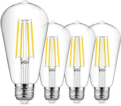 EXTRASTAR ST64 Vintage LED Light Bulbs 8W E27 Edison Screw, 950LM, Cool White 6500K Energy Saving Retro Bulb, Clear Glass, Non-Dimmable, Pack of 4