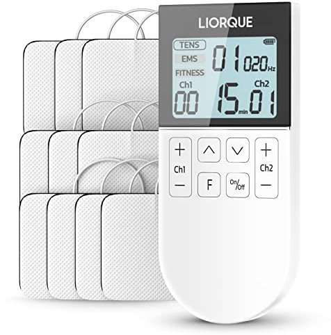 LIORQUE TENS/EMS Reizstromgerät Elektrostimulationsgerät mit 2 Kanäle Muskelstimulator und 10 Stk Elektroden 50 Massagemodi Elektrostimulation für Schmerzlinderung Arthritis und Muskelaufbau