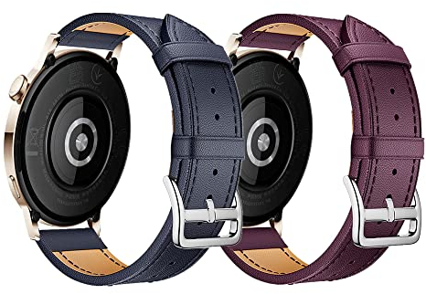 2 Stück Armbänder für Huawei Watch GT3 42mm Leder Uhrenarmband mit Metallschnalle Armband für Huawei Watch GT2 42mm, Lederarmband für Huawei Watch GT3/GT2 42mm (dunkelblau + lila,20mm)