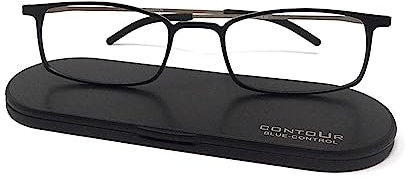 CONTOUR ZINC - Gafa de Lectura o vista cansada, CON FILTRO DE LUZ AZUL para ordenadores y pantallas, ULTRALIGERA y SUPER RESISTENTE, con estuche de aluminio ULTRAPLANO (NEGRO, 1.5, Dioptrías)